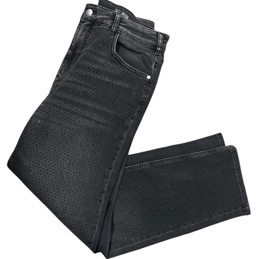 Anthropologie Pilcro Black All Over Rhinestone Glitter Straight Jeans Womens 30‎